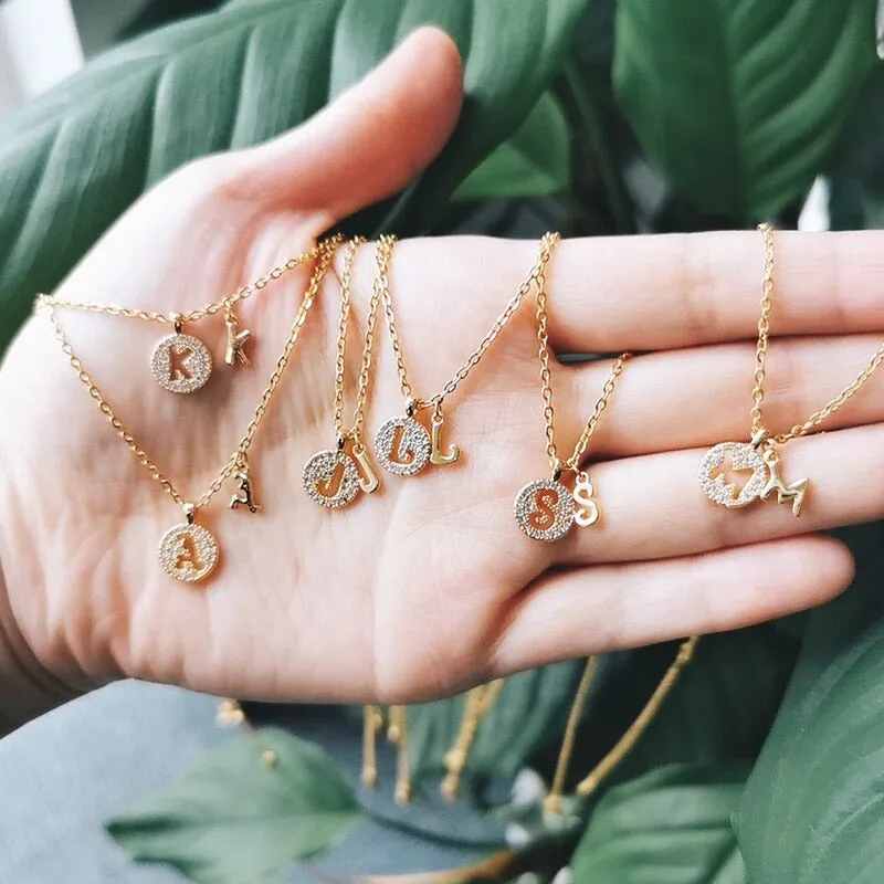 Personalized Dainty Zircon Letter Initial Pendant Necklaces