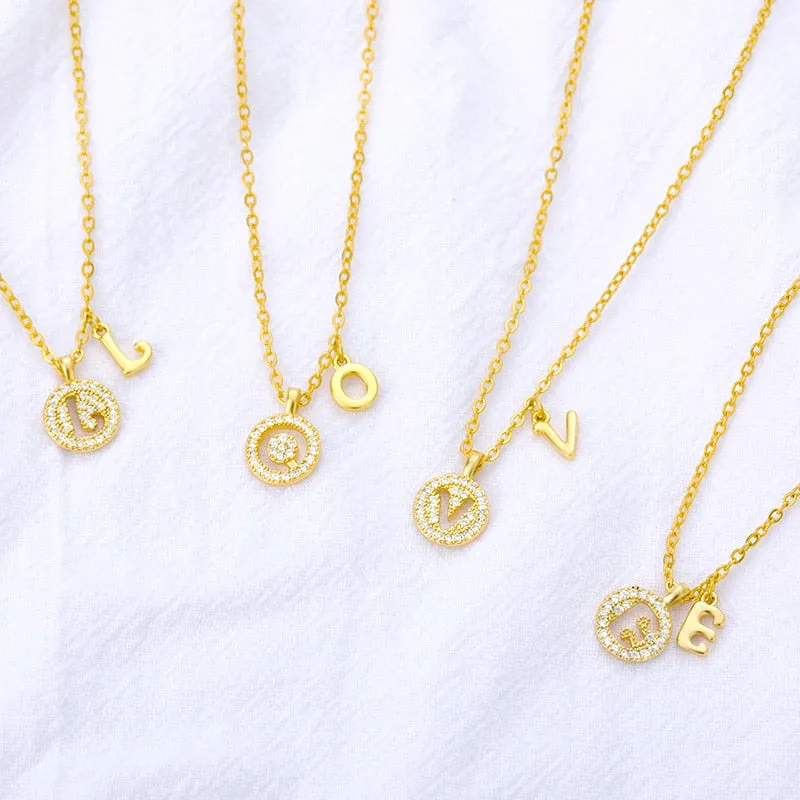 Personalized Dainty Zircon Letter Initial Pendant Necklaces