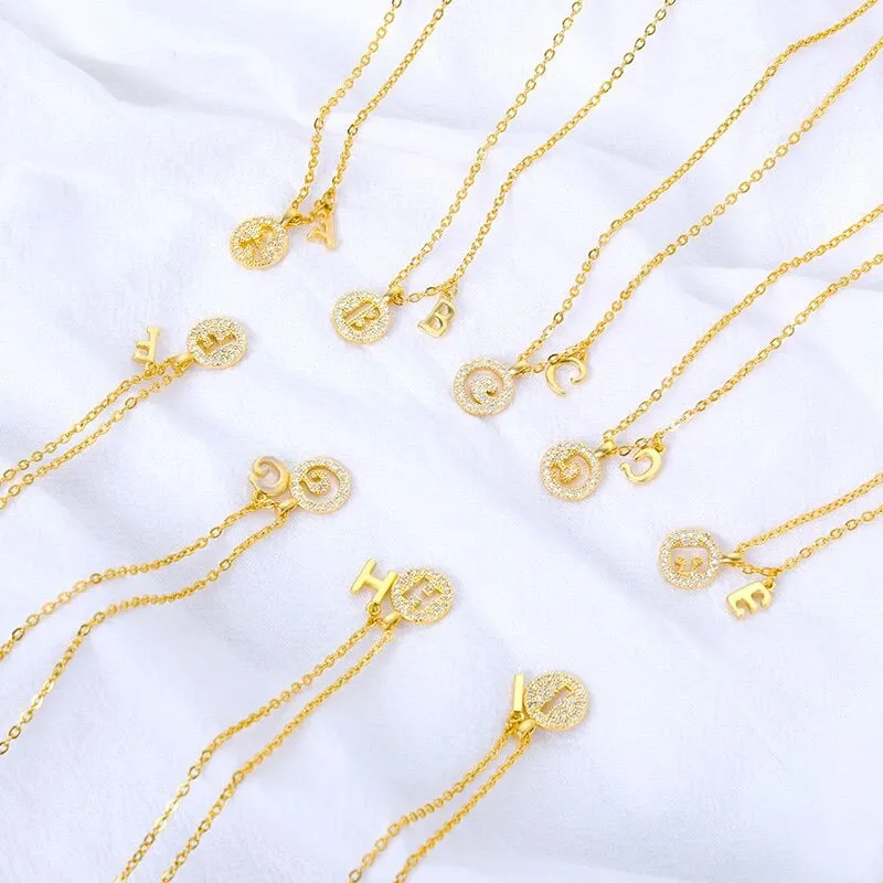 Personalized Dainty Zircon Letter Initial Pendant Necklaces