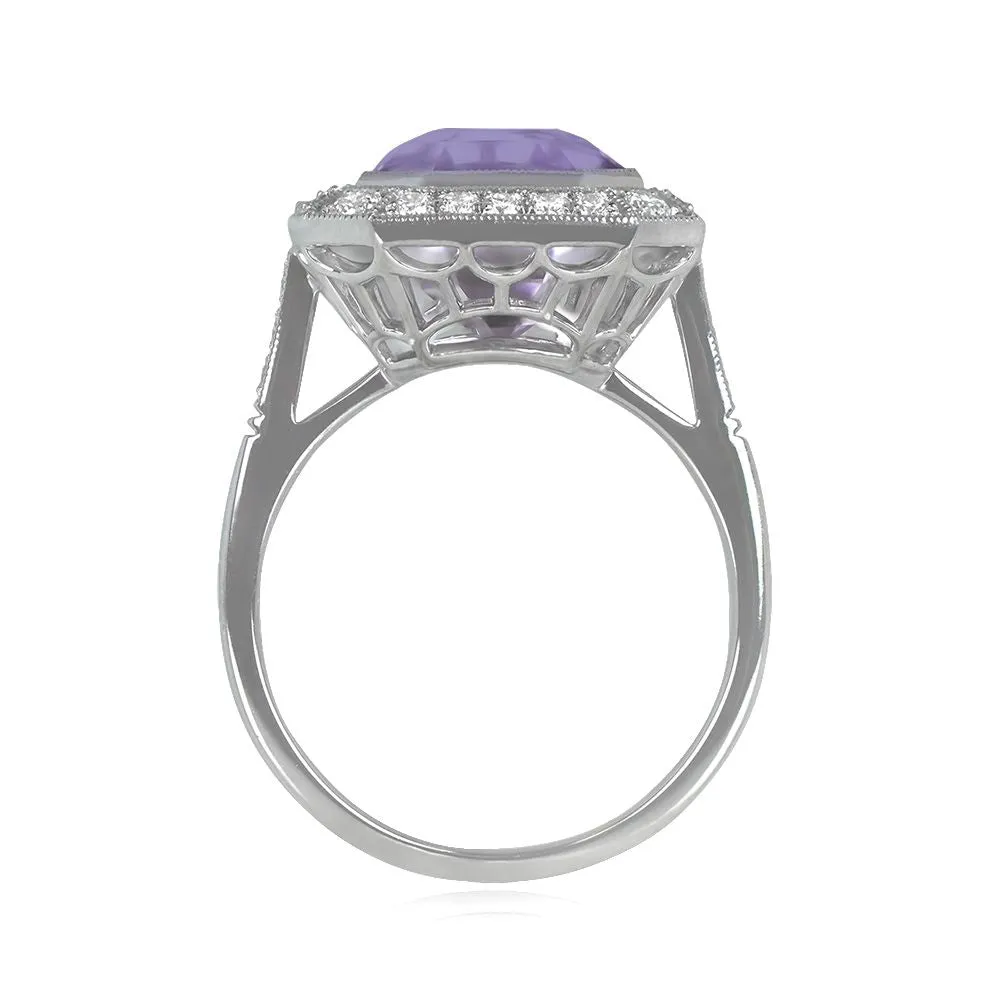 Platinum Cushion Cut Diamond and Sapphire Halo set Ring