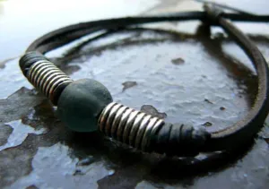POWA African Glass Bead Leather Bracelet, Adjustable Cord Stacking Bracelet- SS1116