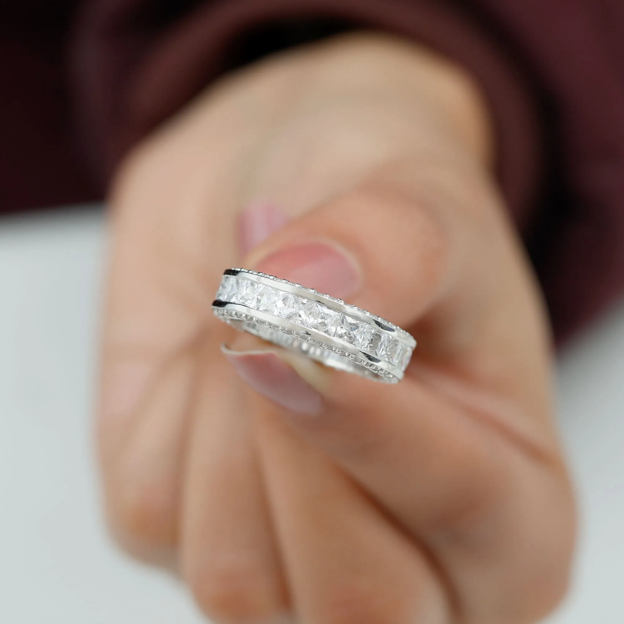 Princess Cut Zircon Full Eternity Band Ring