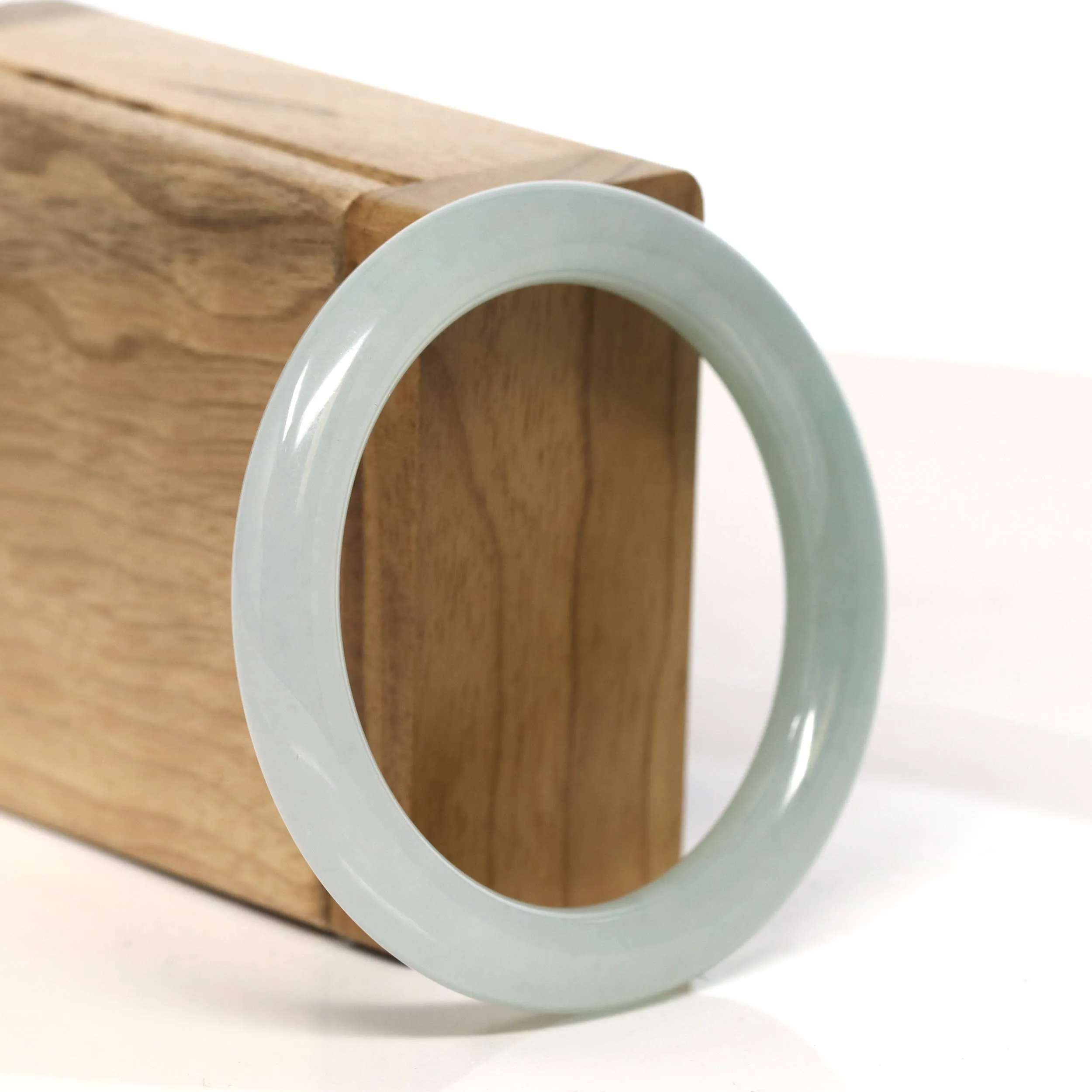 "Classic Round" Ice Jadeite Jade Bangle (53.4 mm) #T457