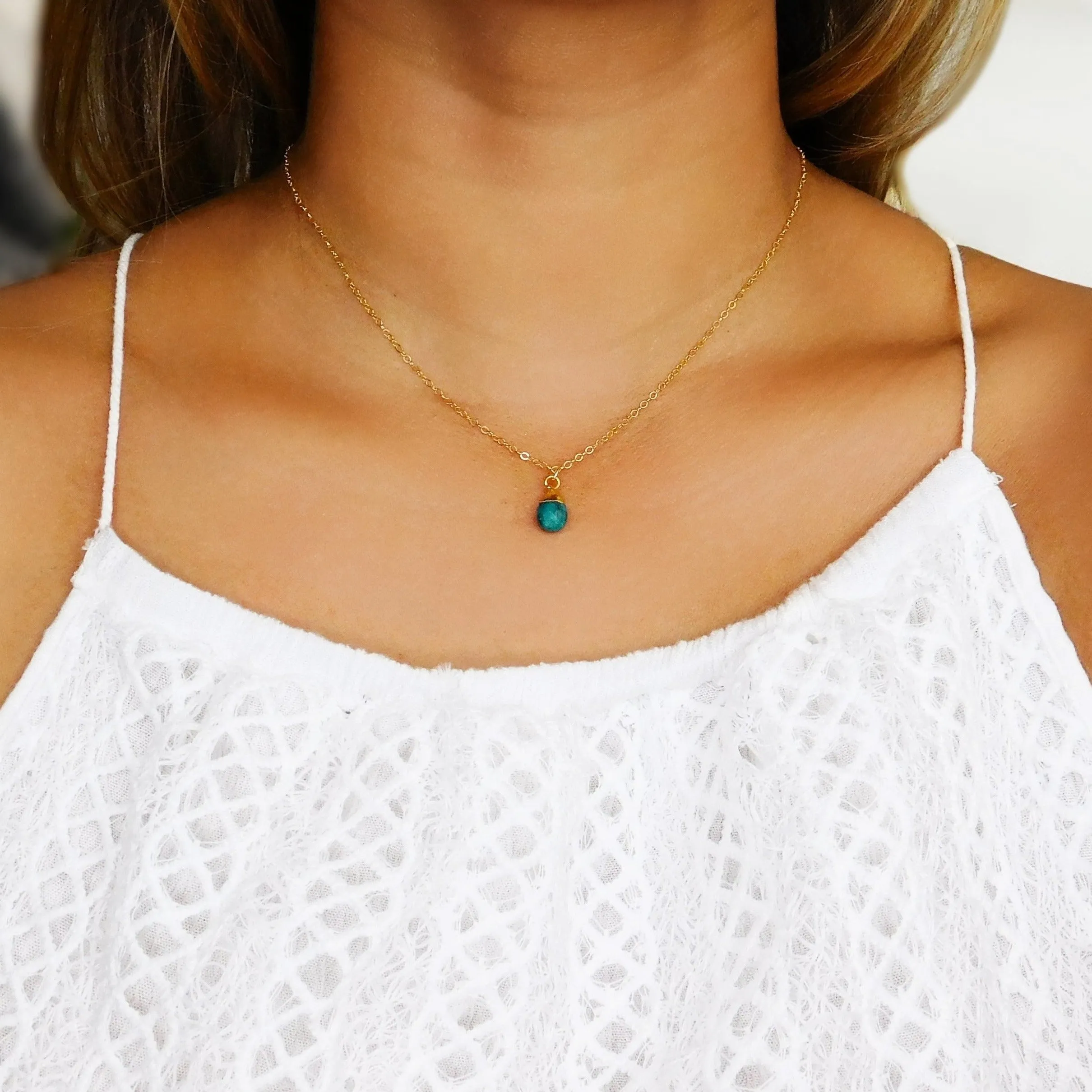 Raw Emerald and Gold Necklace