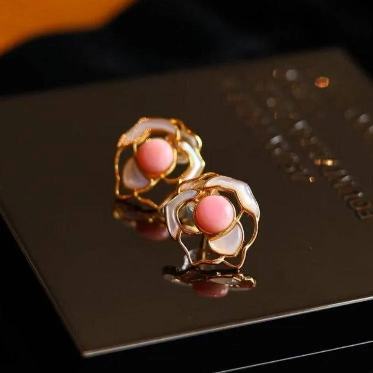 Rose Pink Queen Conch Pearl Earrings