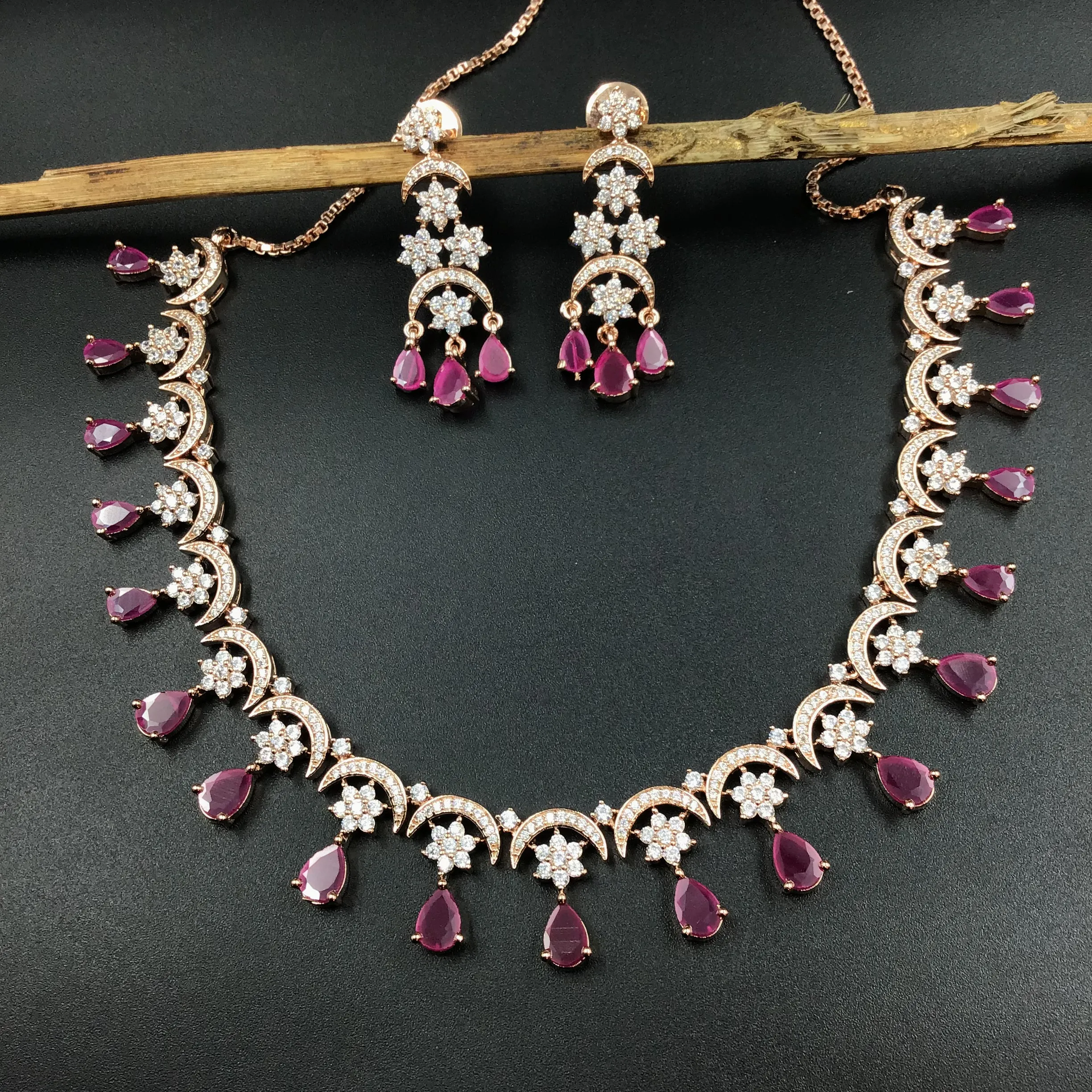 Round Neck Zircon/AD Necklace Set 6204-08