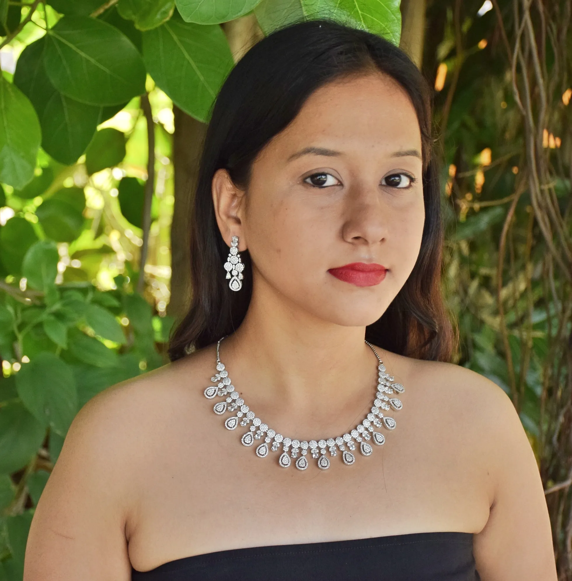 Round Neck Zircon/AD Necklace Set 6205-08