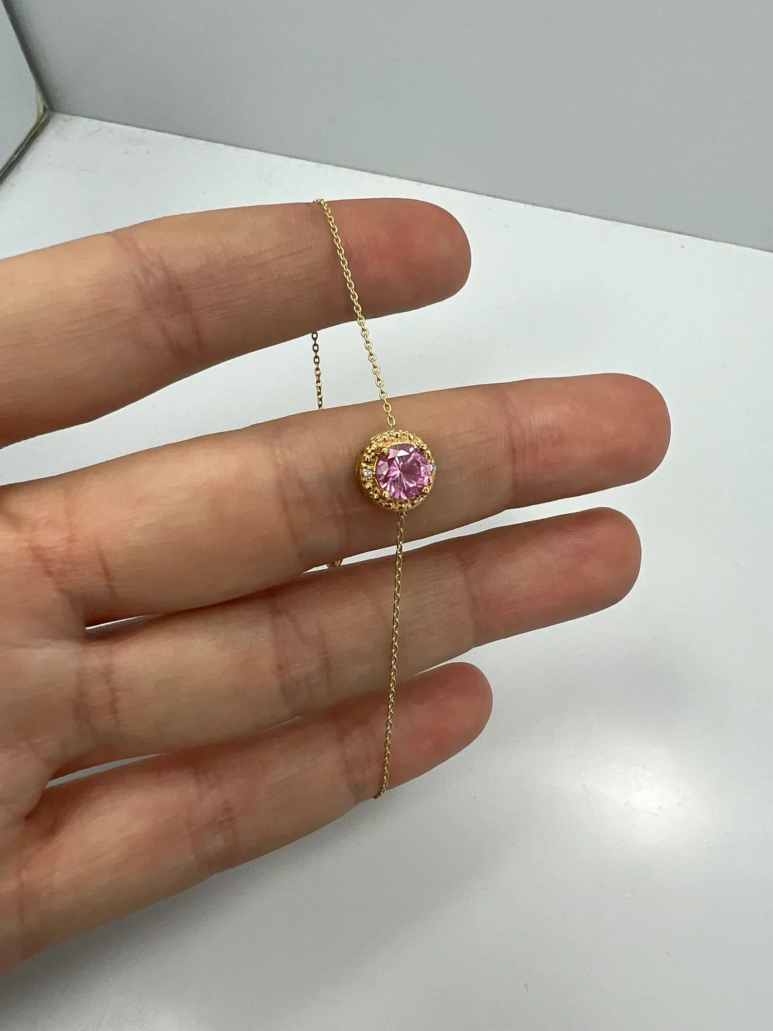 Round Pink Zircon Stone Bracelet