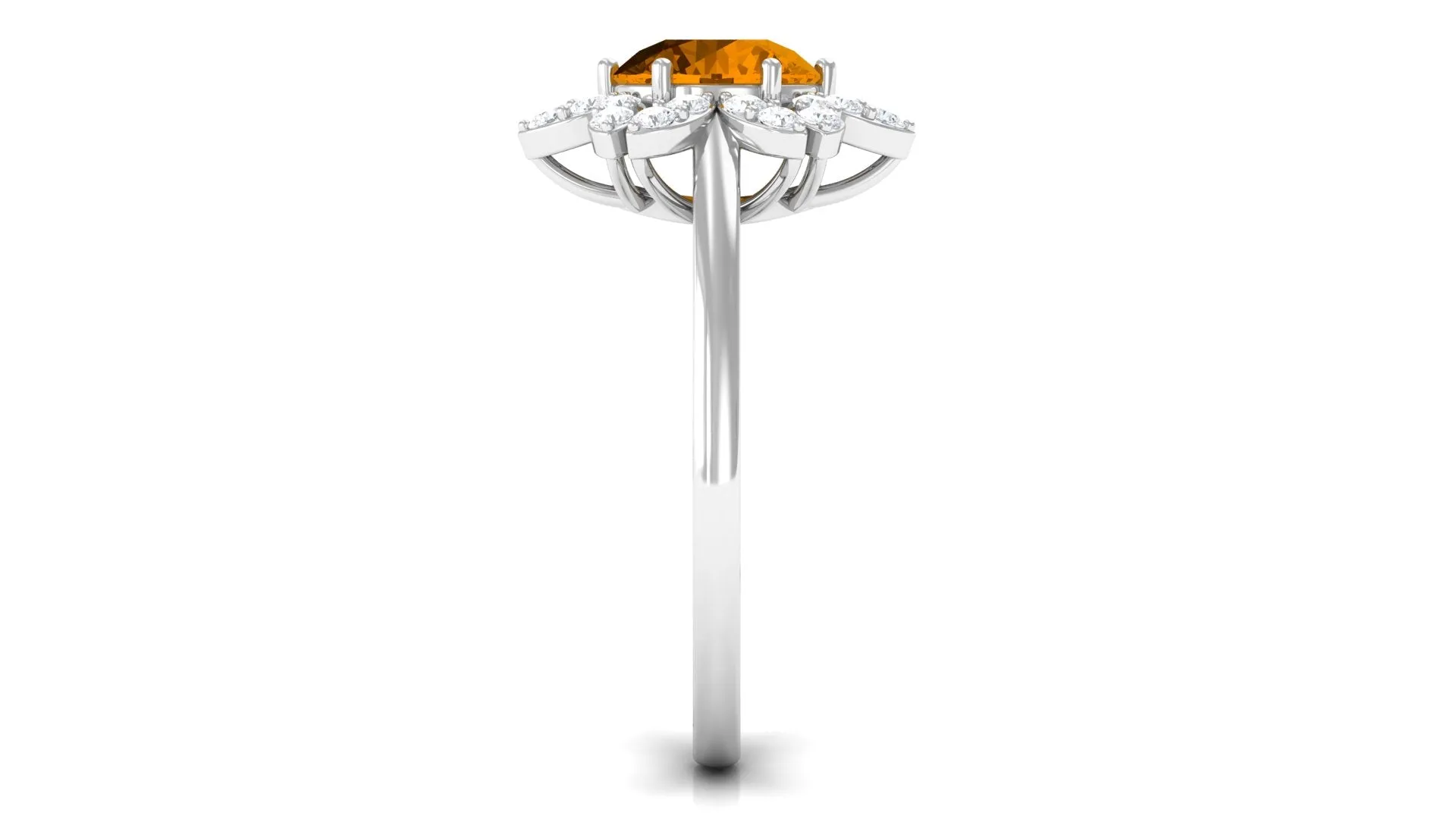 Round Shape Citrine Flower Ring with Diamond Halo