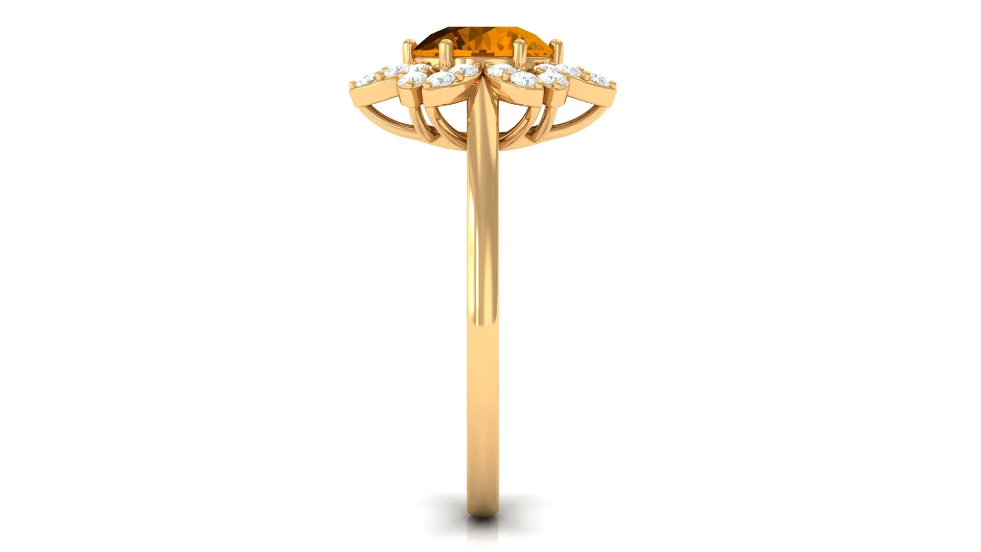 Round Shape Citrine Flower Ring with Diamond Halo
