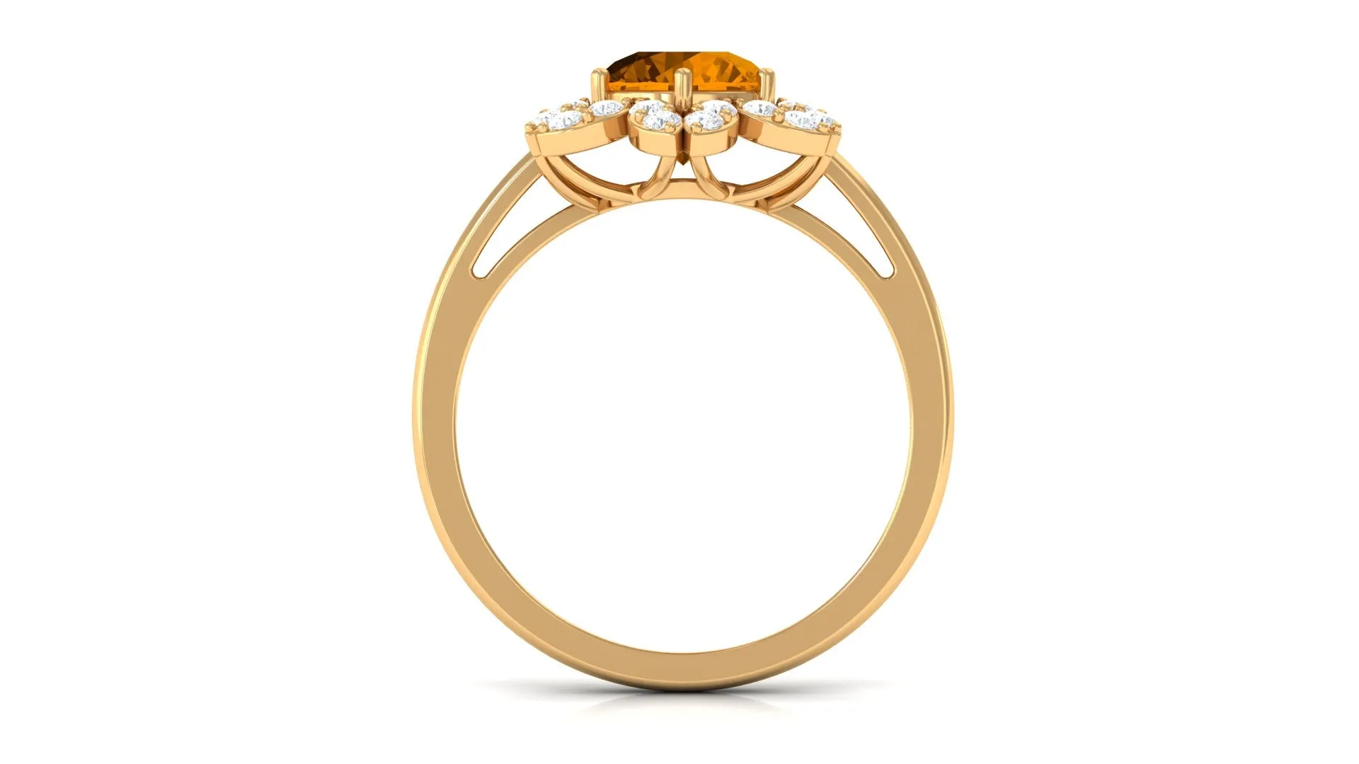 Round Shape Citrine Flower Ring with Diamond Halo