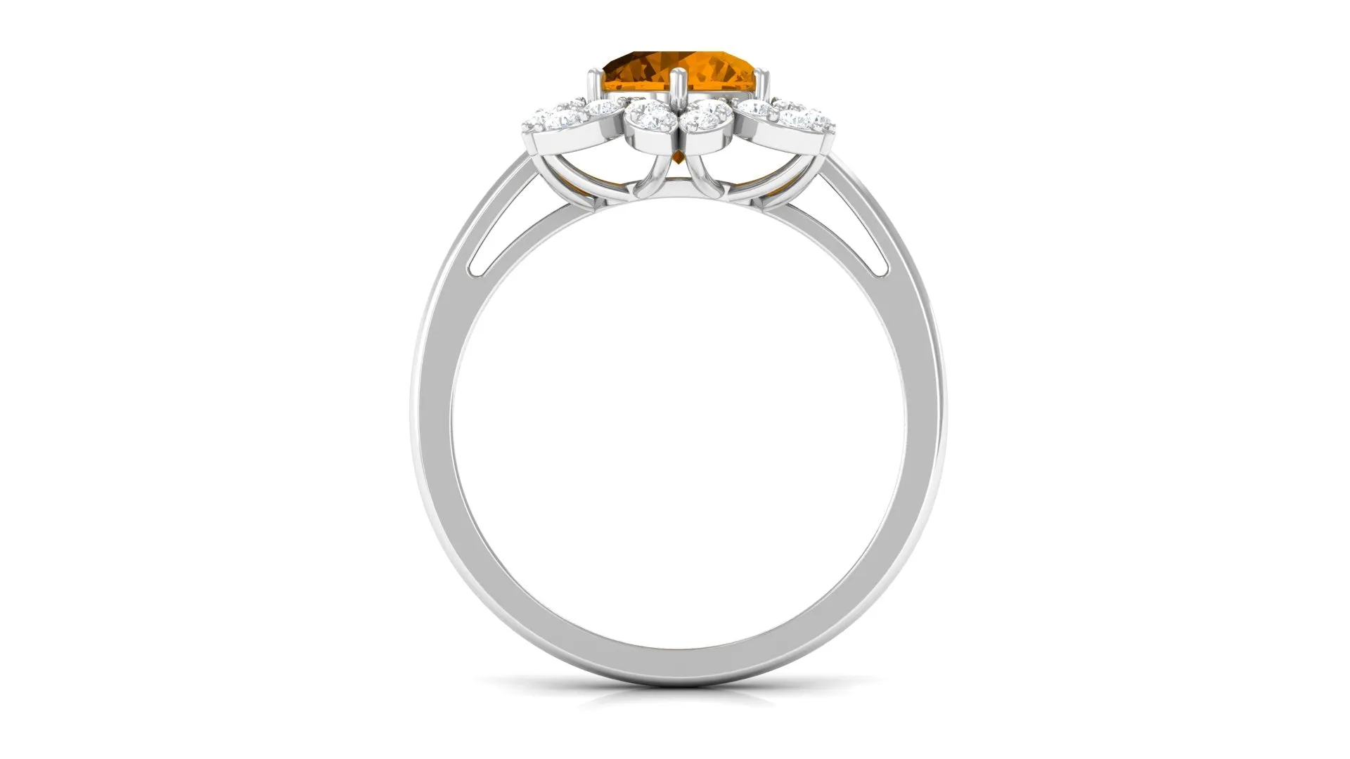 Round Shape Citrine Flower Ring with Diamond Halo