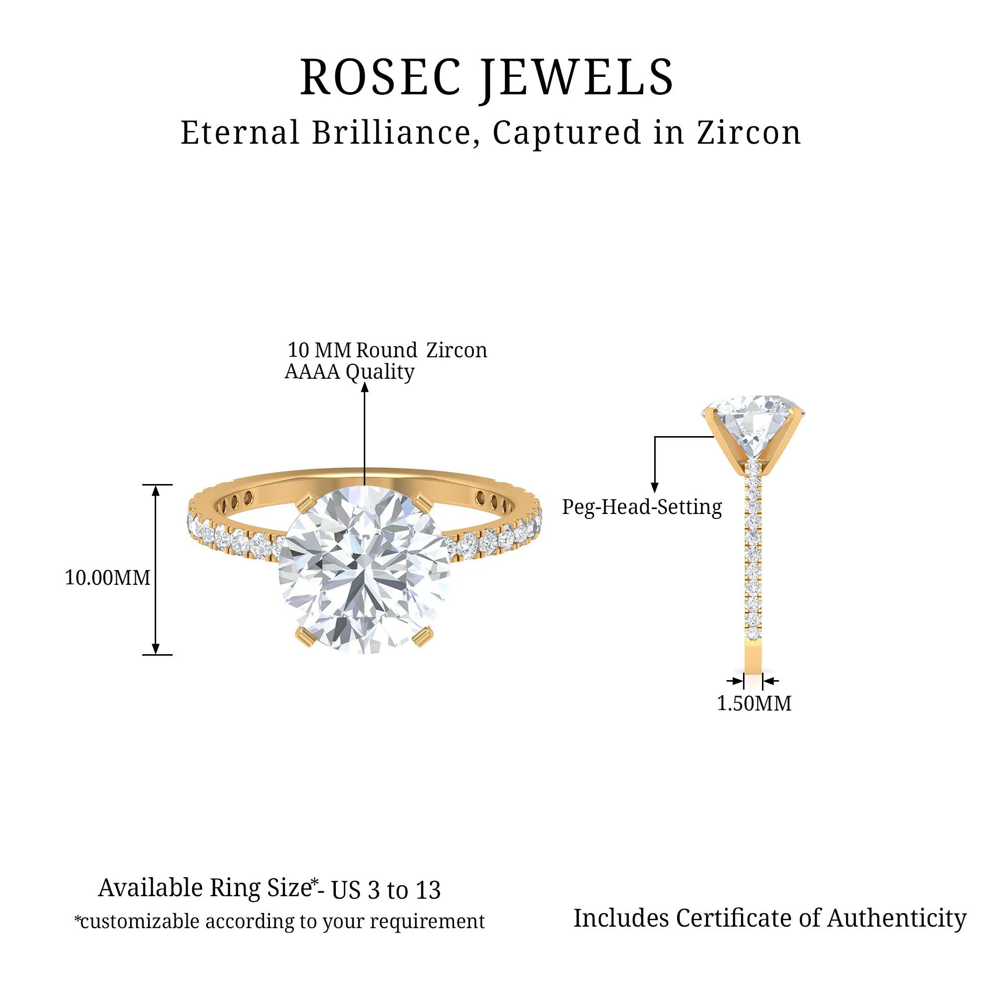 Round Zircon Solitaire Engagement Ring