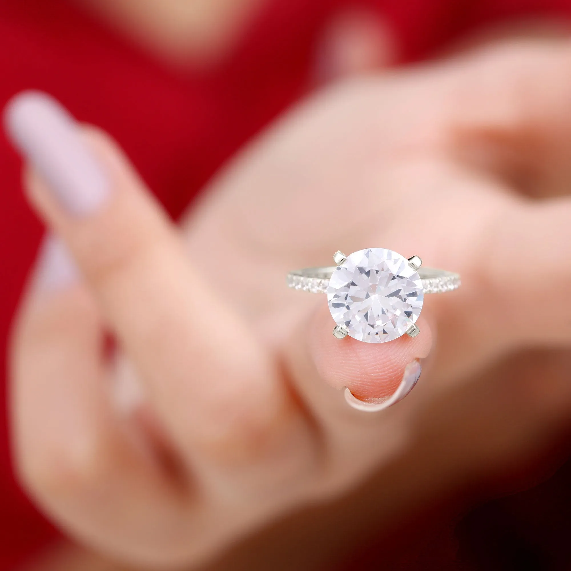 Round Zircon Solitaire Engagement Ring