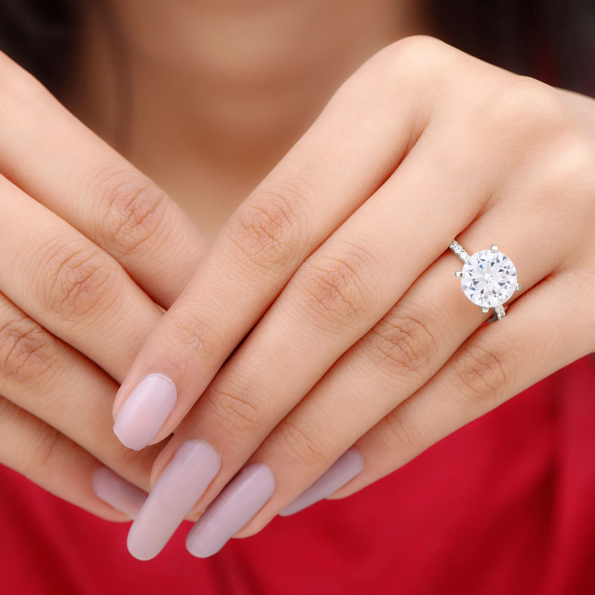 Round Zircon Solitaire Engagement Ring