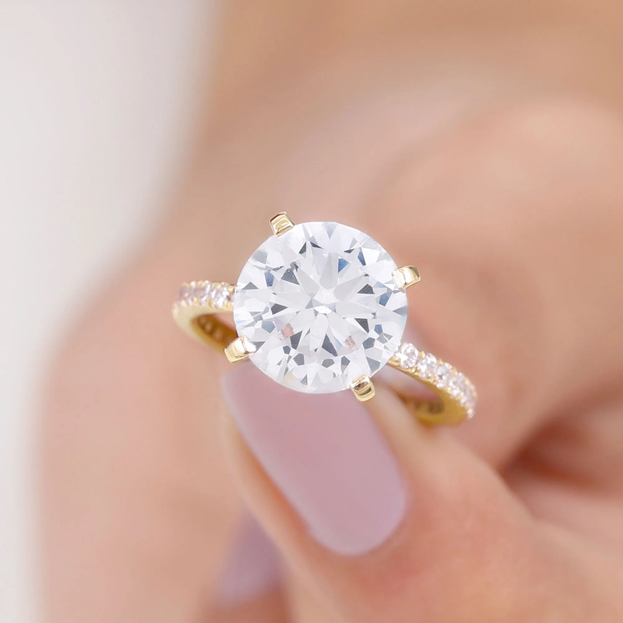 Round Zircon Solitaire Engagement Ring