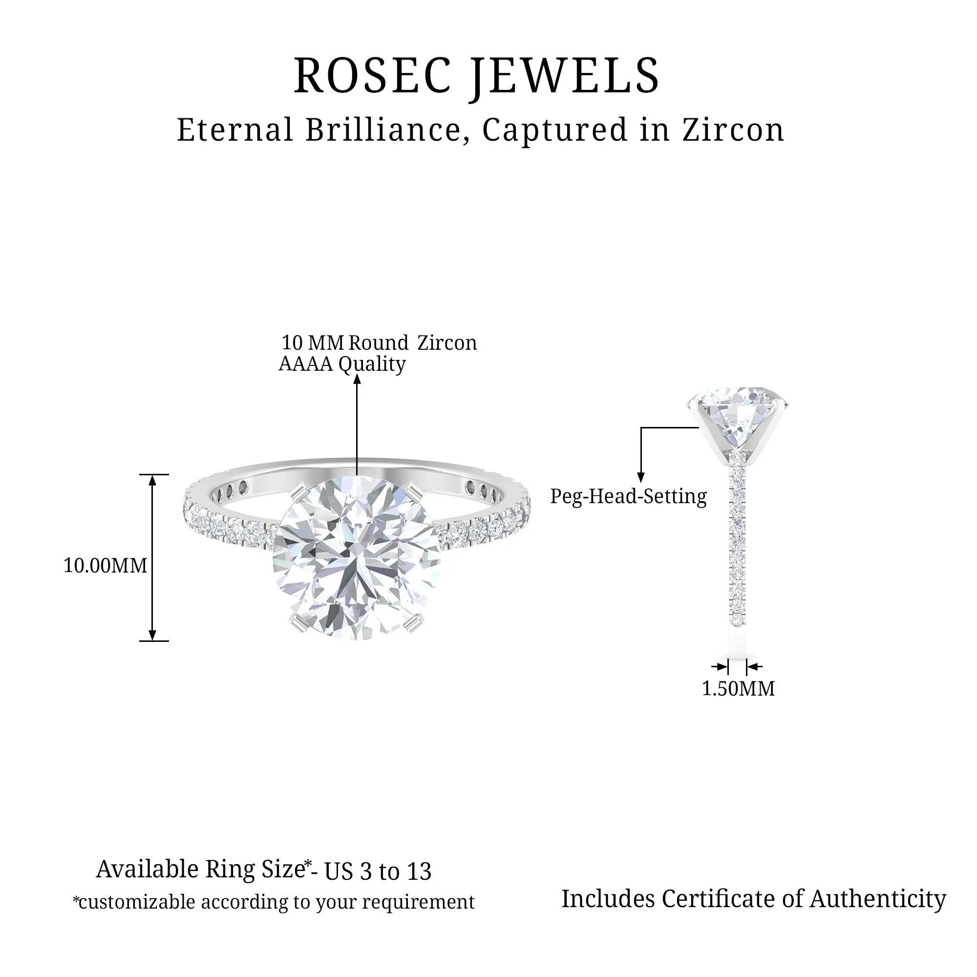Round Zircon Solitaire Engagement Ring