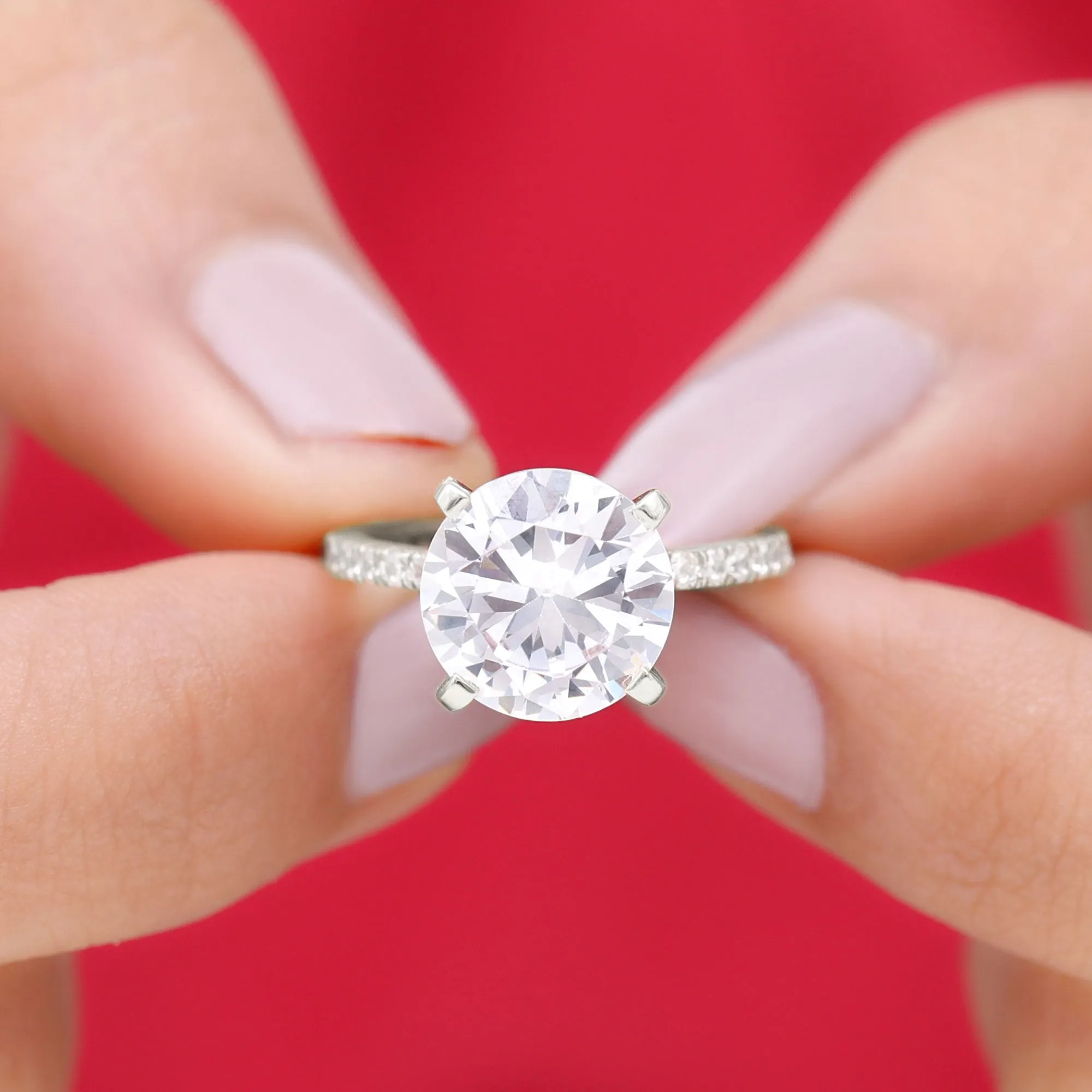 Round Zircon Solitaire Engagement Ring