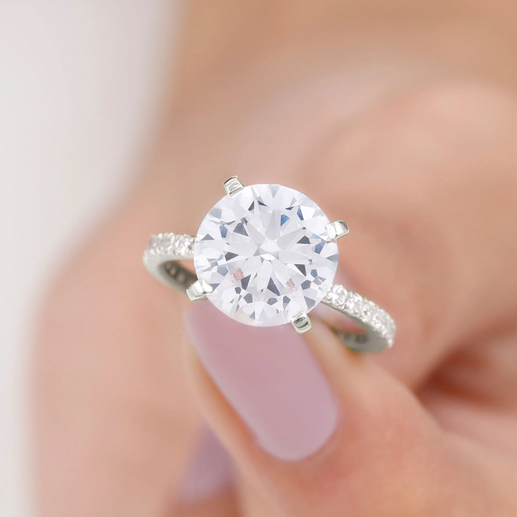 Round Zircon Solitaire Engagement Ring