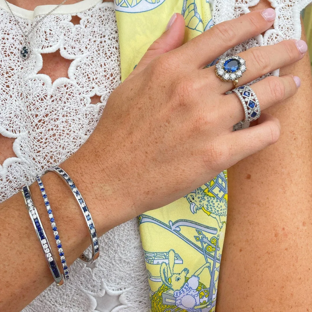 Sapphire & Diamond Channel Set 14K White Gold Bangle