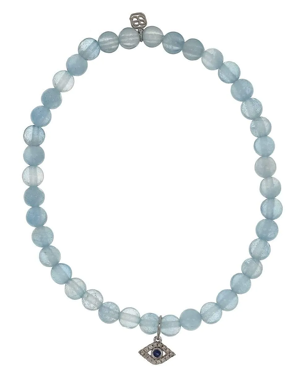 Sapphire Evil Eye Charm Aquamarine Bead Bracelet