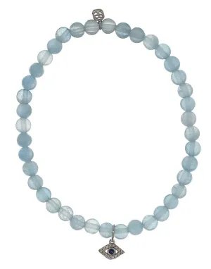 Sapphire Evil Eye Charm Aquamarine Bead Bracelet