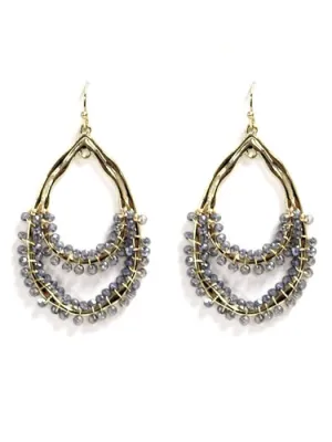 SE7163 Double Tear Drop Bead Detail Earrings