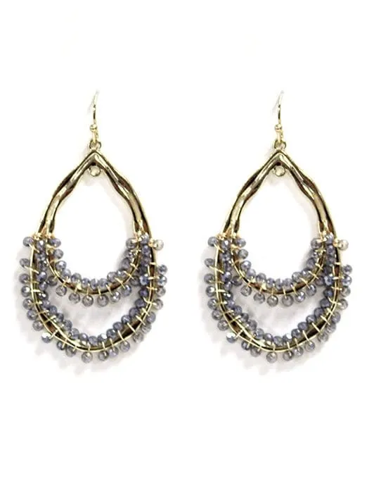 SE7163 Double Tear Drop Bead Detail Earrings