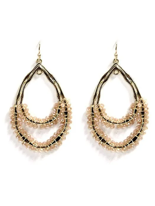 SE7163 Double Tear Drop Bead Detail Earrings