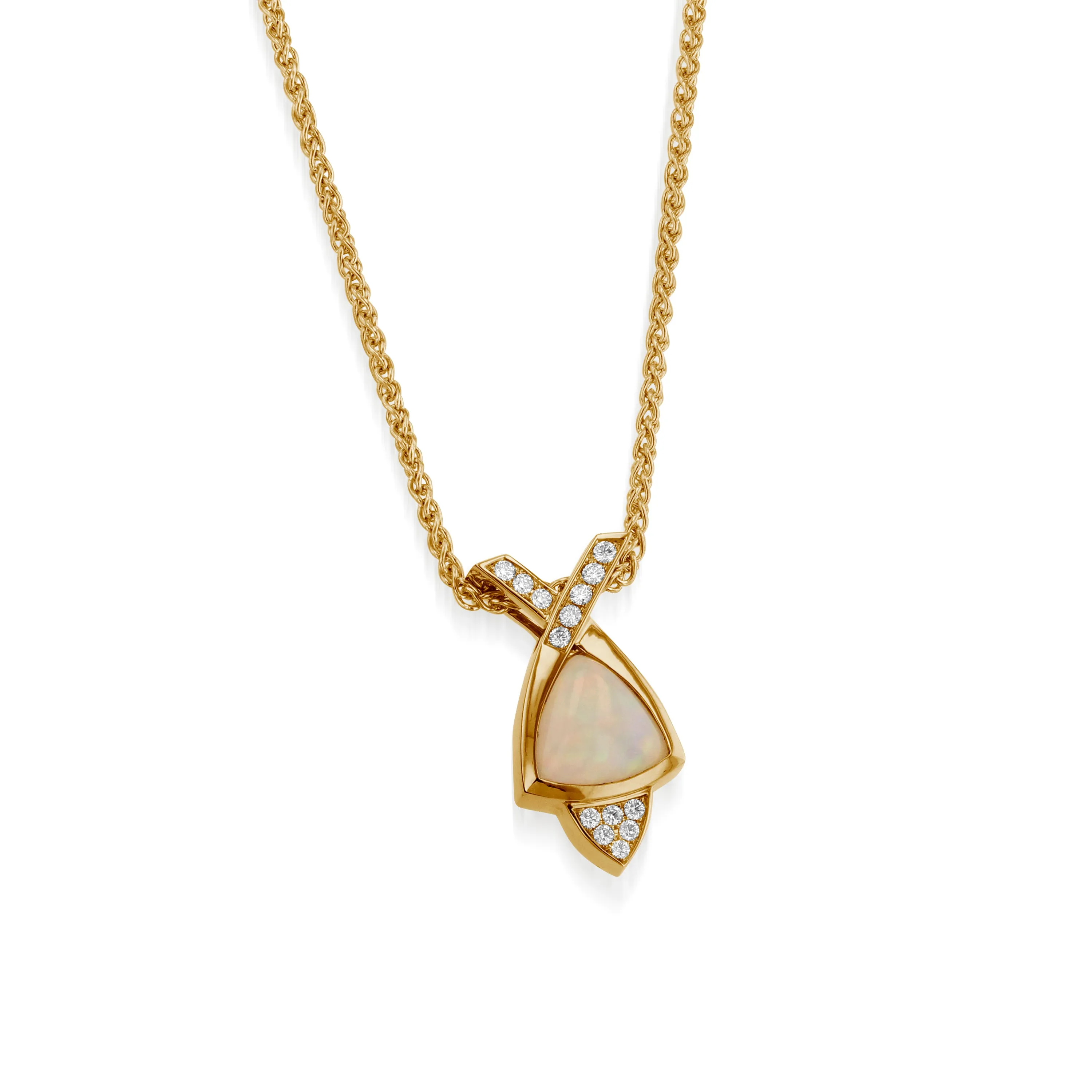 Signature Yellow Gold Opal and Diamond Pendant Necklace