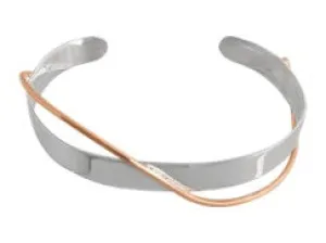 Silver And Copper Cross Over Cuff Bangle