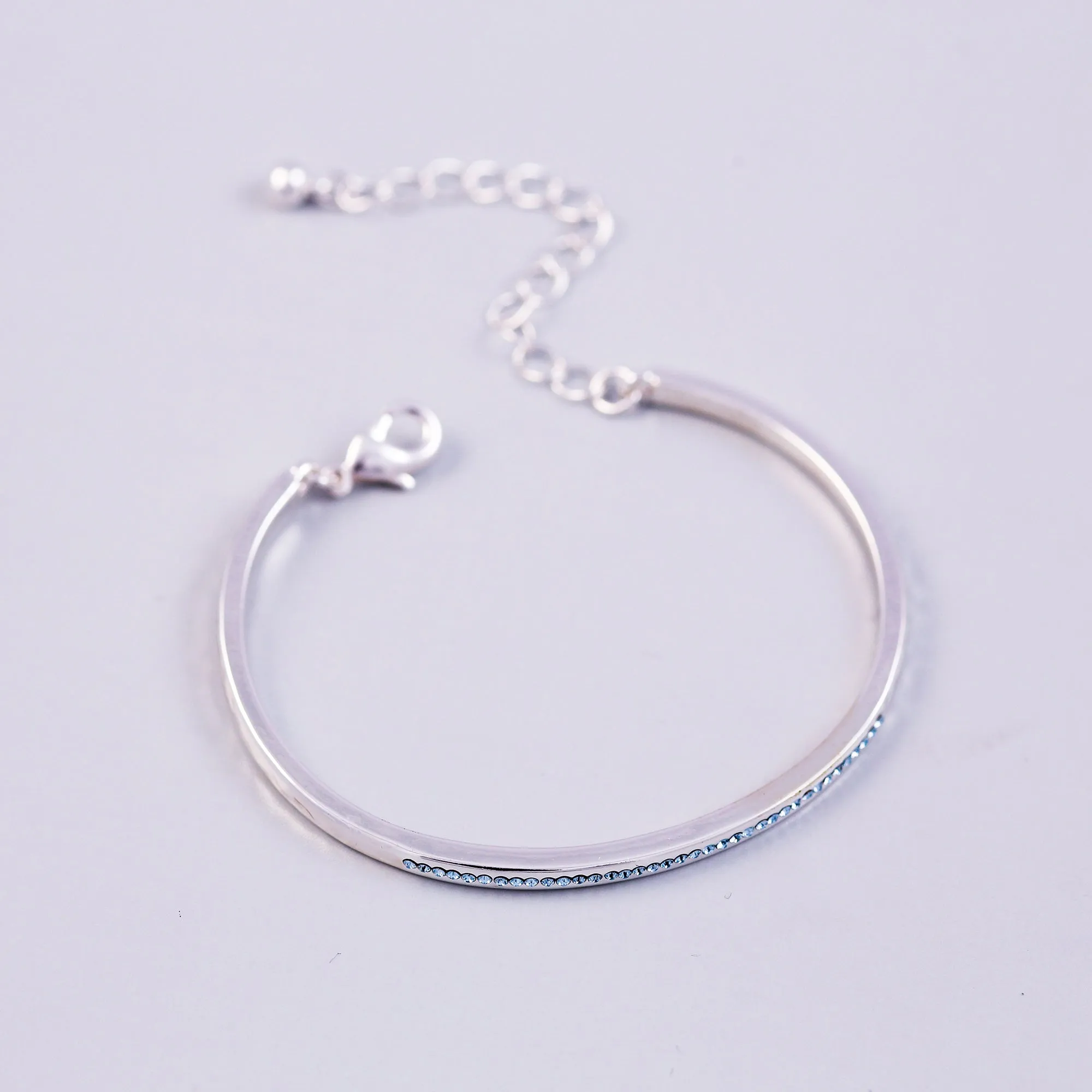 Silver Aquamarine March Birthstone Bangle