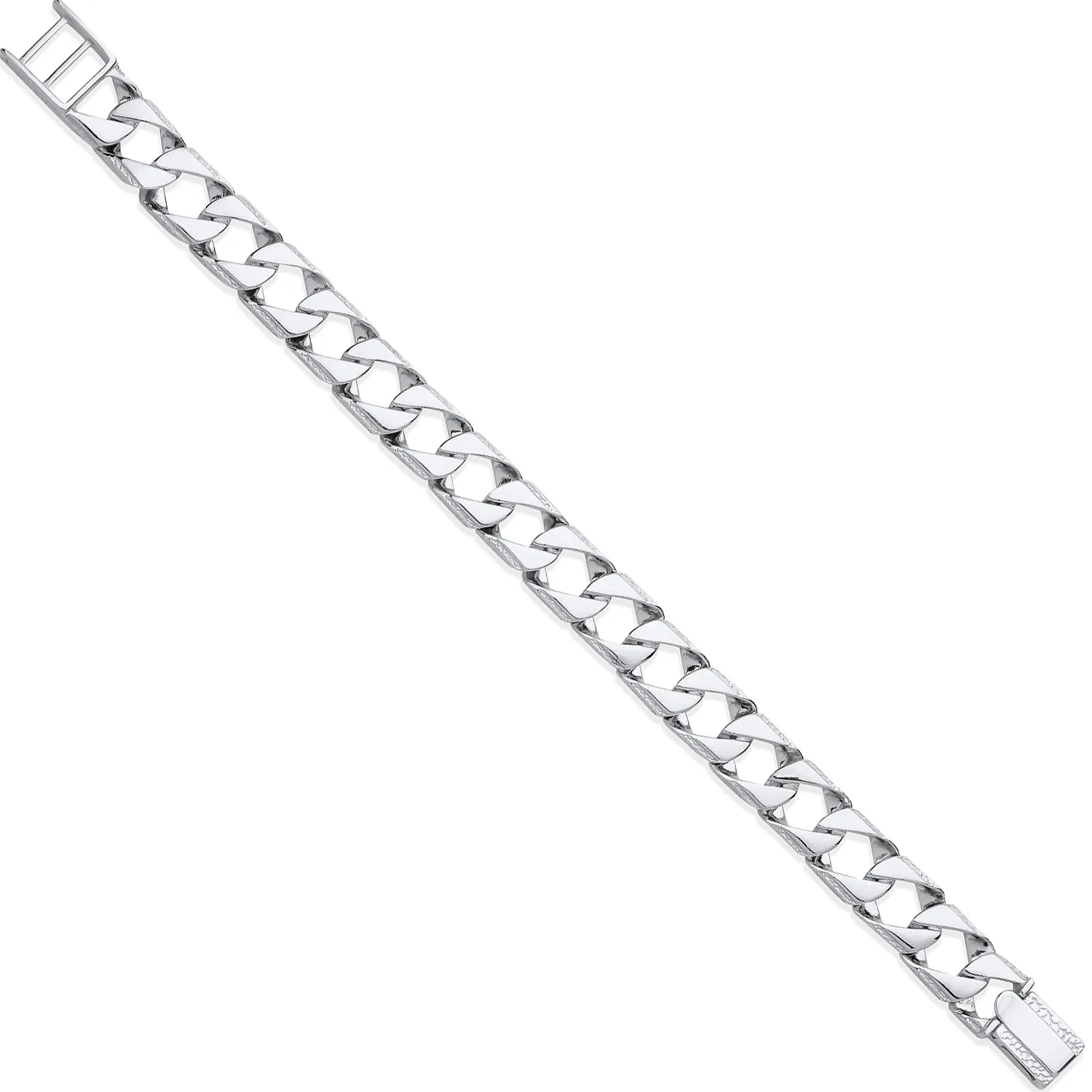 Silver Big Square Curb Ribbed Edge Link Gents Bracelet