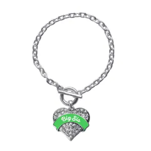 Silver Emerald Green Big Sister Pave Heart Charm Toggle Bracelet