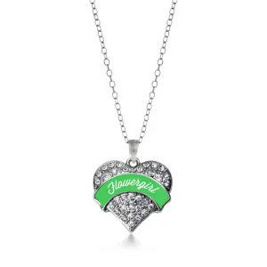 Silver Emerald Green Flower Girl Pave Heart Charm Classic Necklace