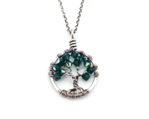 Silver Emerald Tree of Life Crystal Necklace (May)