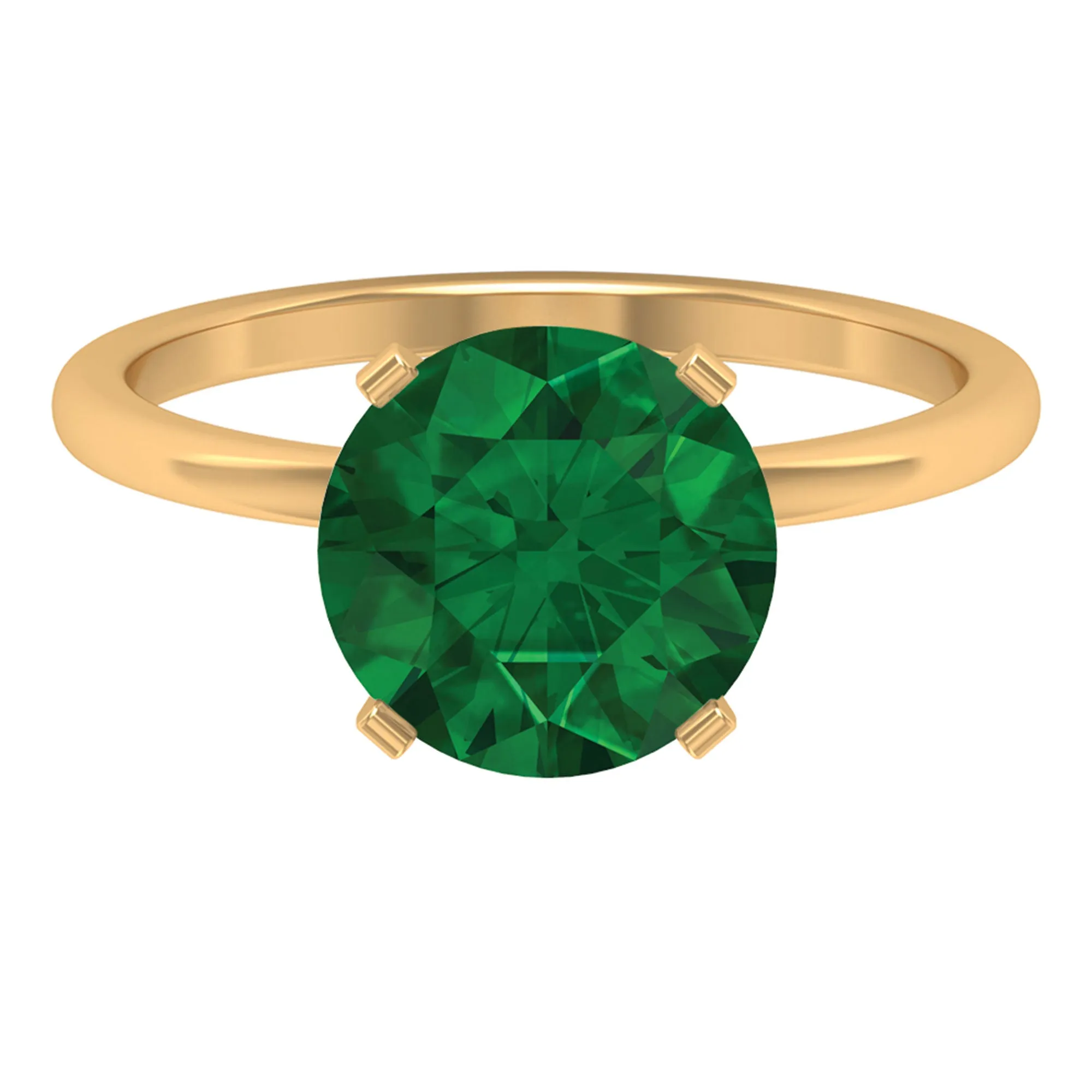 Simple Round Lab Grown Emerald Solitaire Engagement Ring