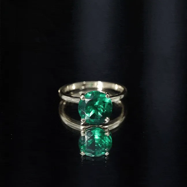 Simple Round Lab Grown Emerald Solitaire Engagement Ring
