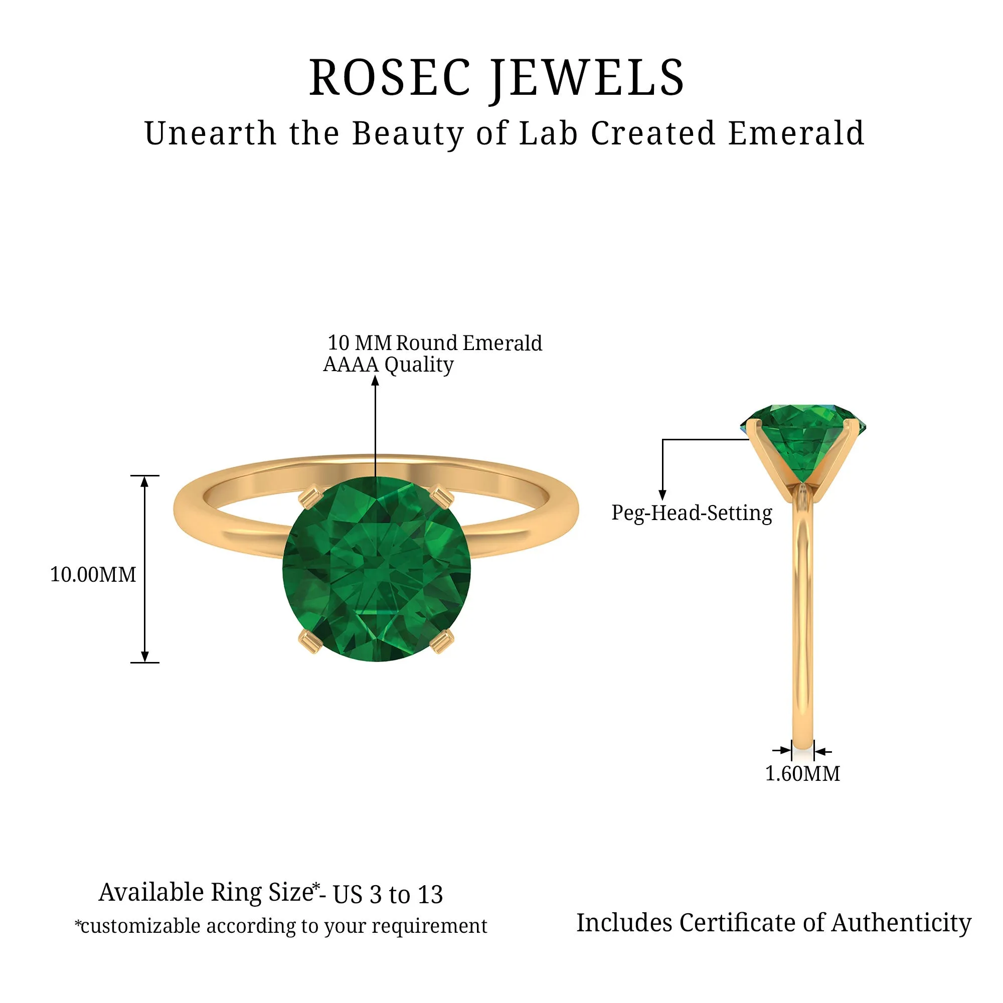 Simple Round Lab Grown Emerald Solitaire Engagement Ring