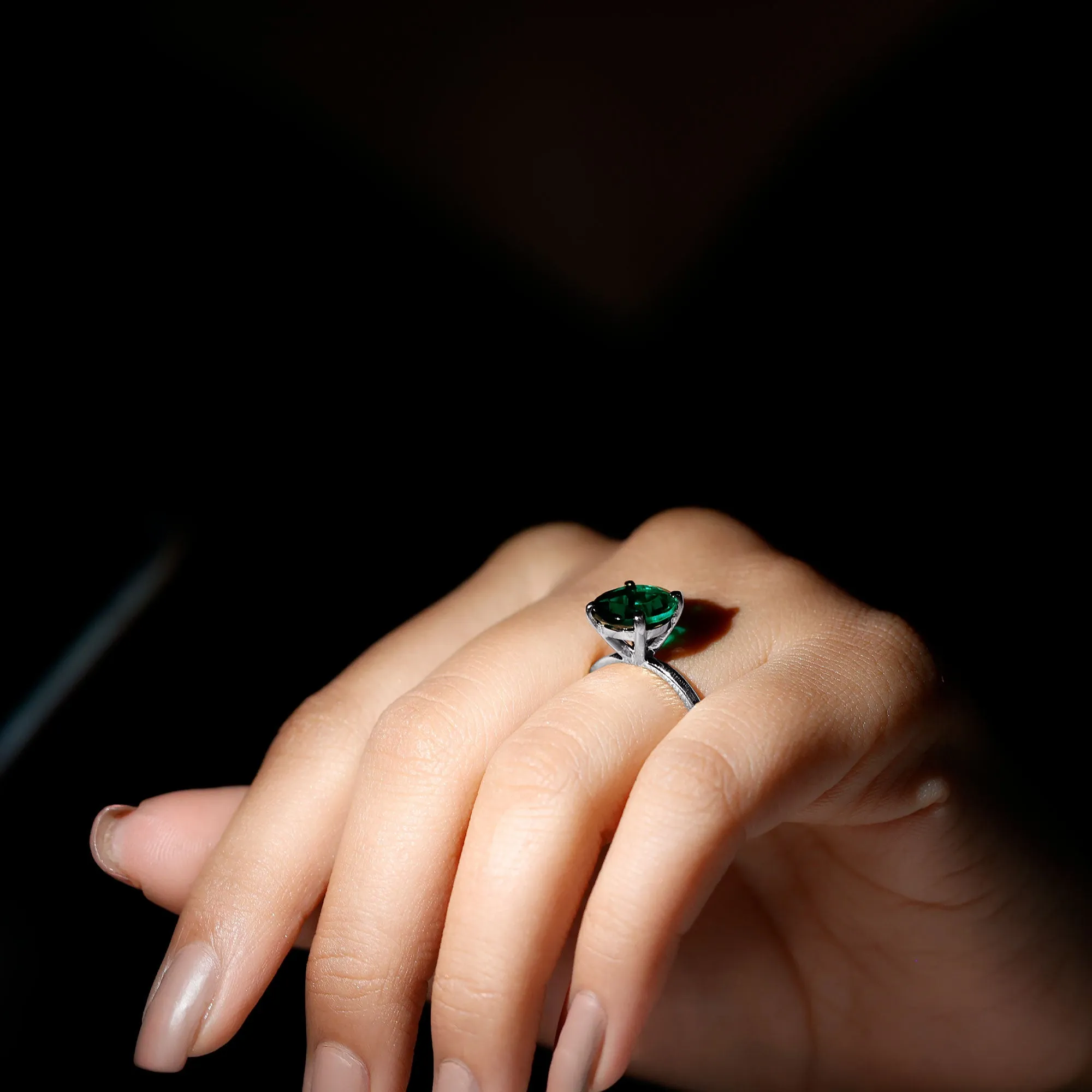 Simple Round Lab Grown Emerald Solitaire Engagement Ring