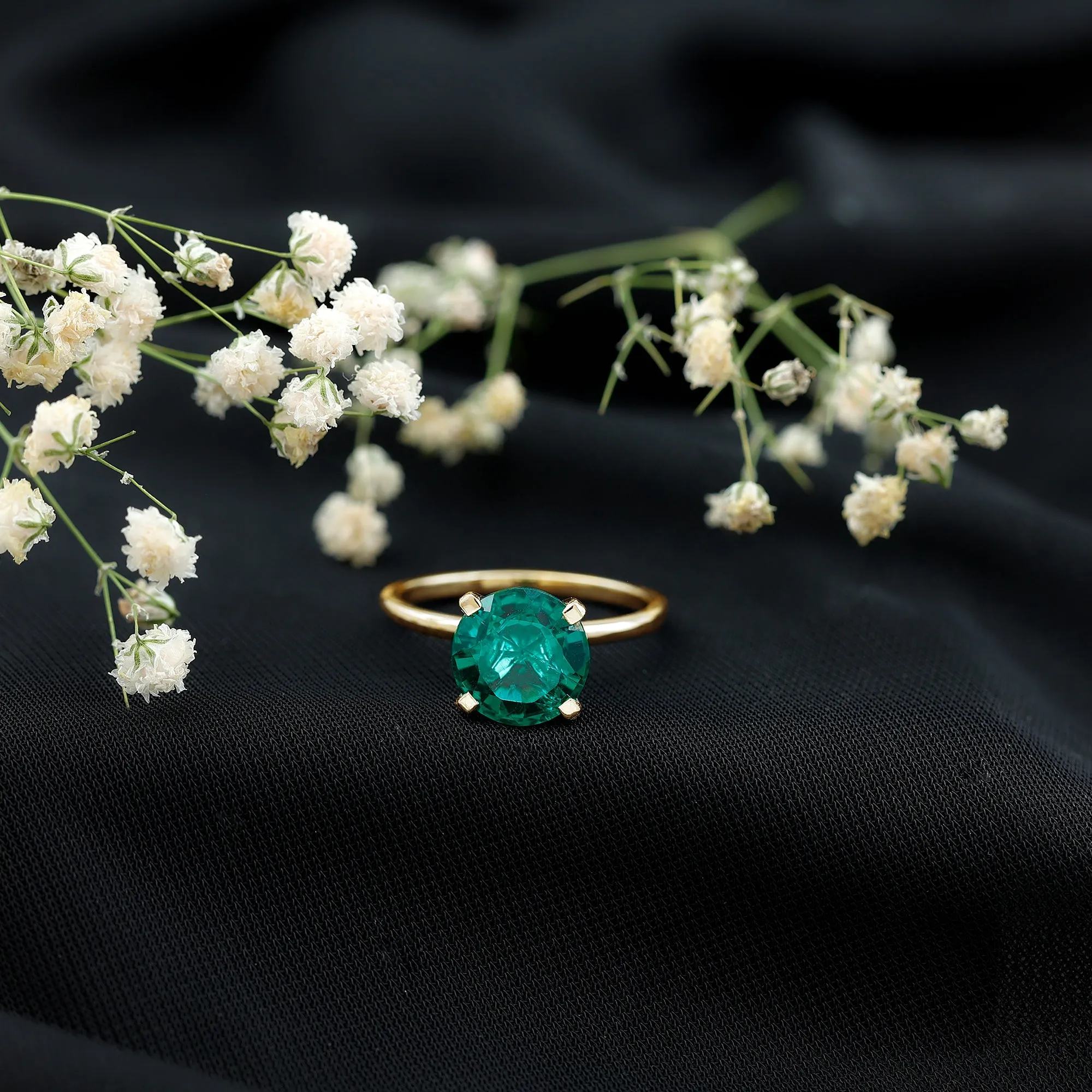 Simple Round Lab Grown Emerald Solitaire Engagement Ring