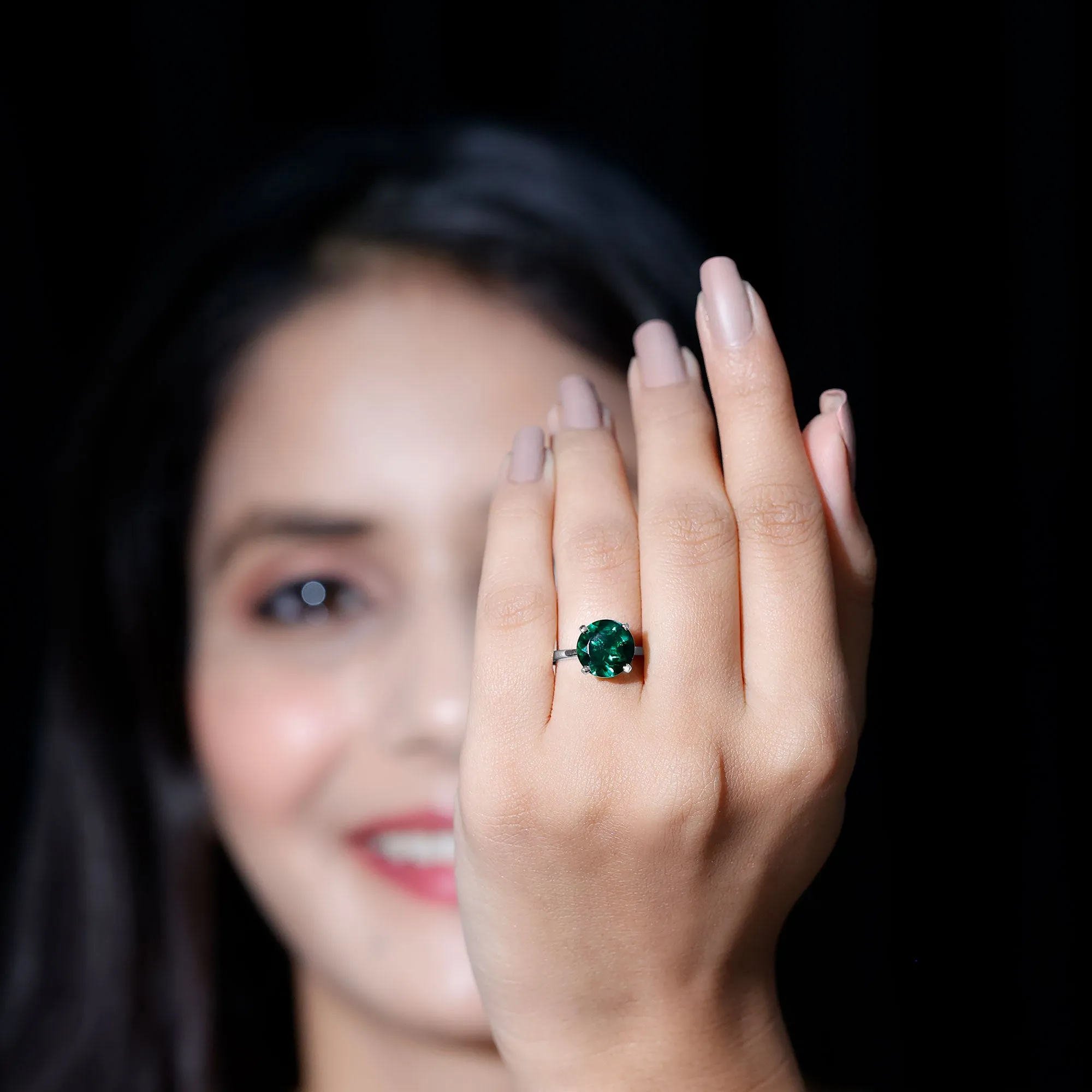 Simple Round Lab Grown Emerald Solitaire Engagement Ring