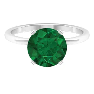 Simple Round Lab Grown Emerald Solitaire Engagement Ring