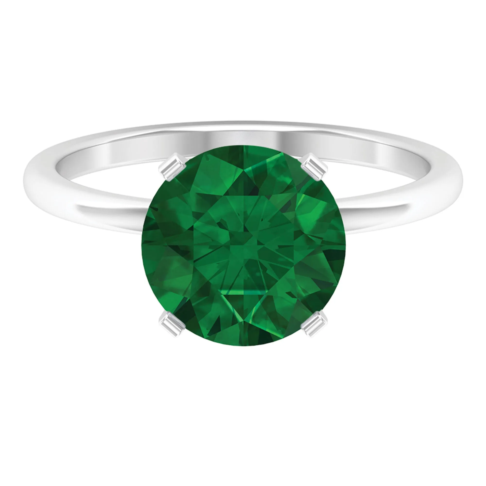 Simple Round Lab Grown Emerald Solitaire Engagement Ring