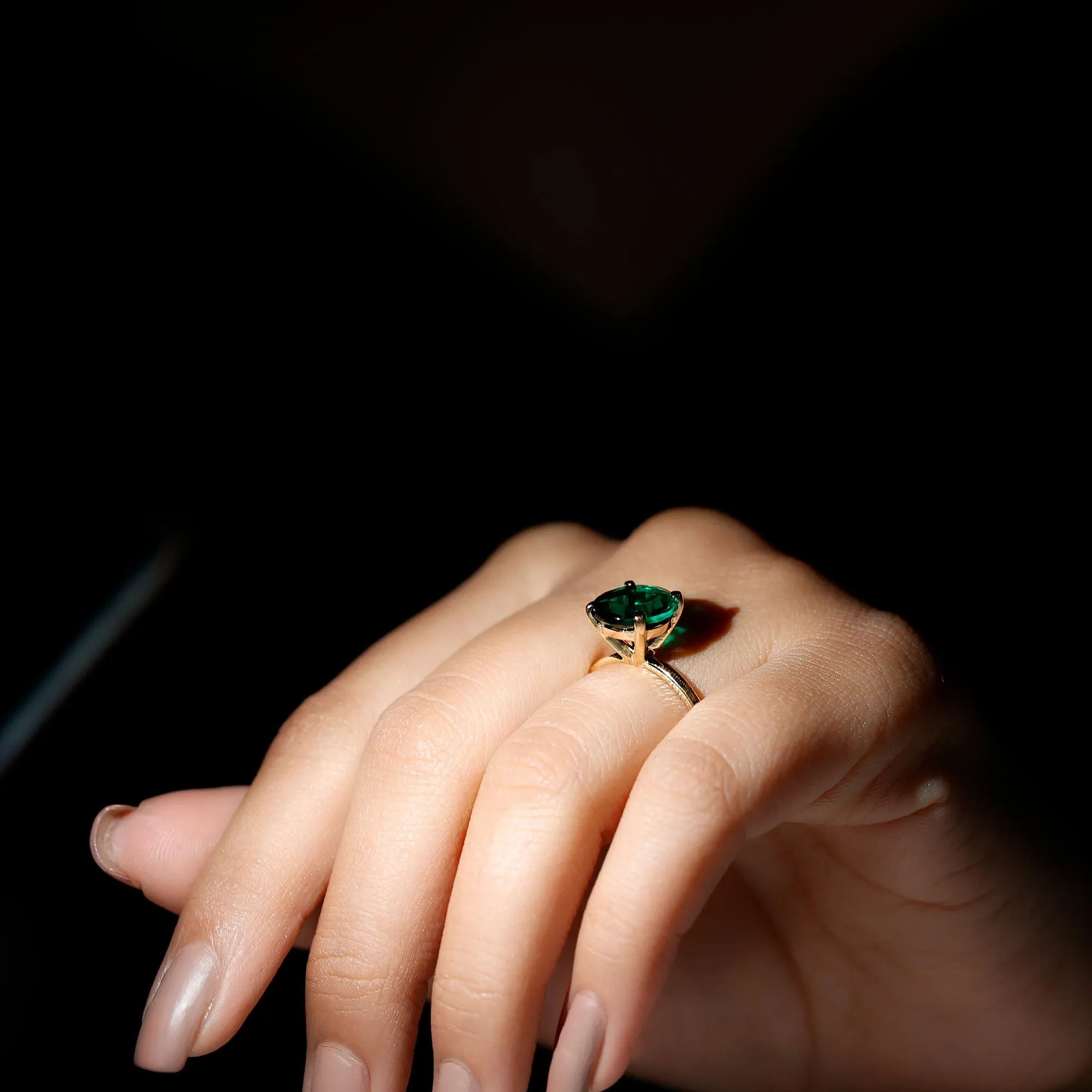Simple Round Lab Grown Emerald Solitaire Engagement Ring