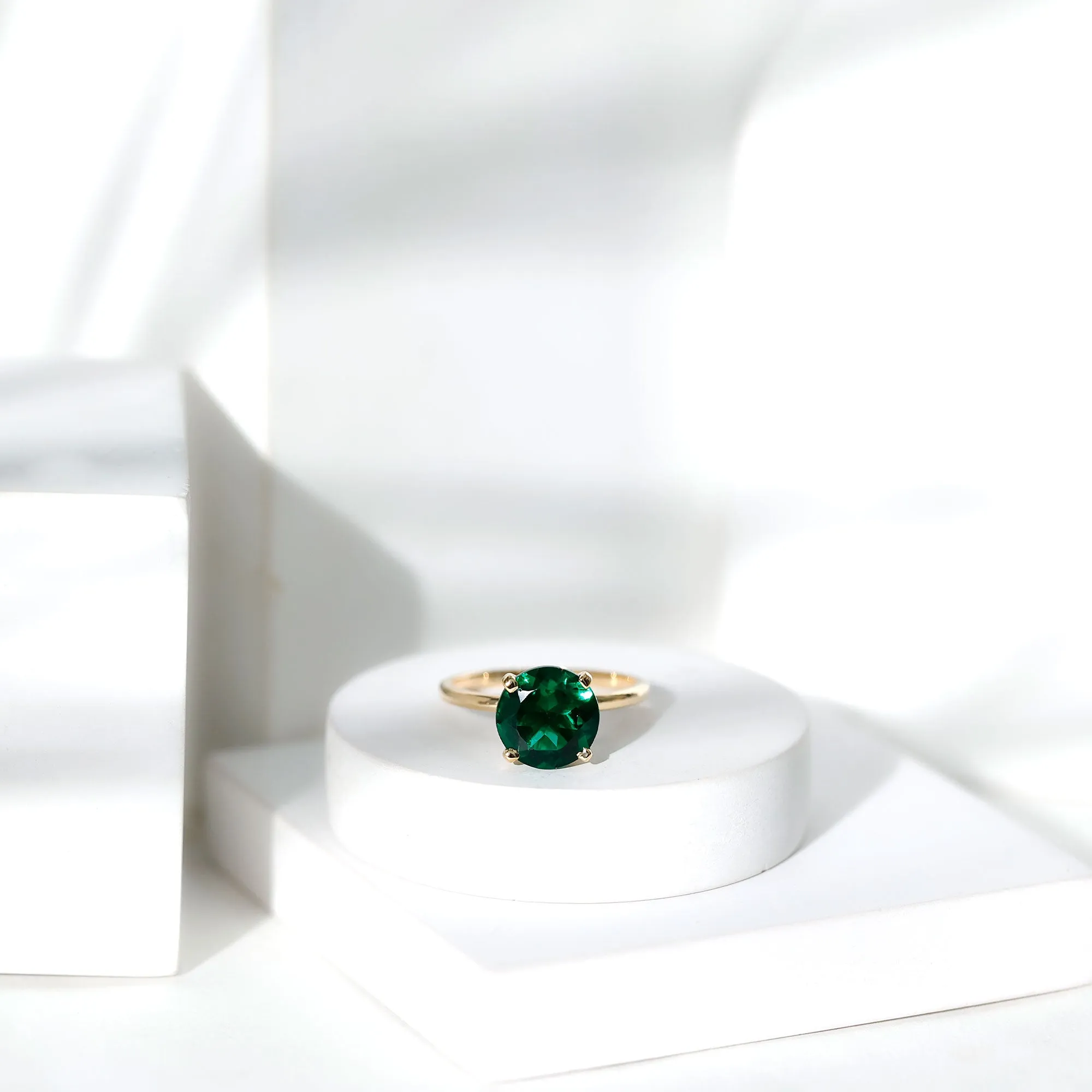 Simple Round Lab Grown Emerald Solitaire Engagement Ring