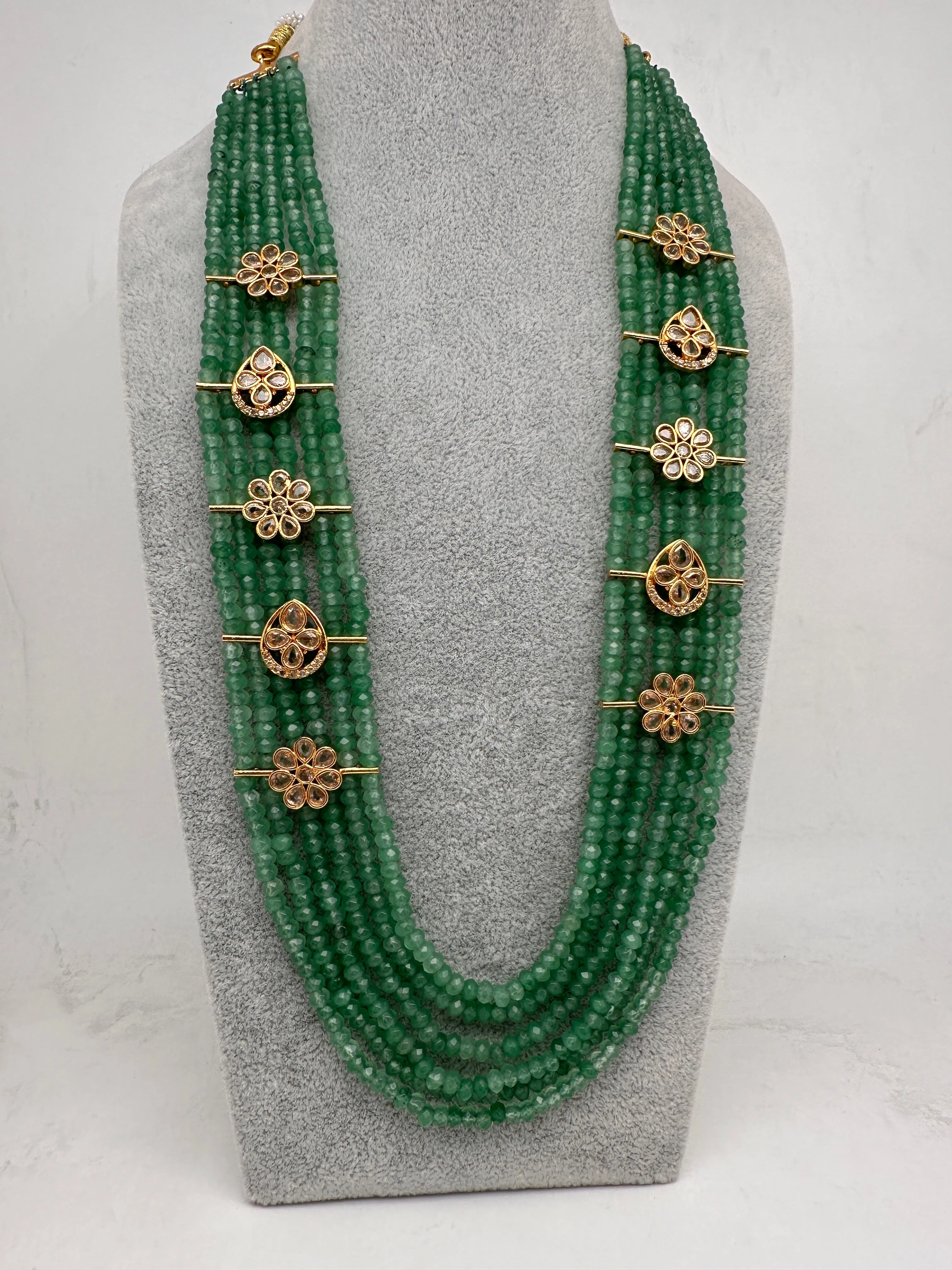 Six Line Green Emerald Beads Necklace