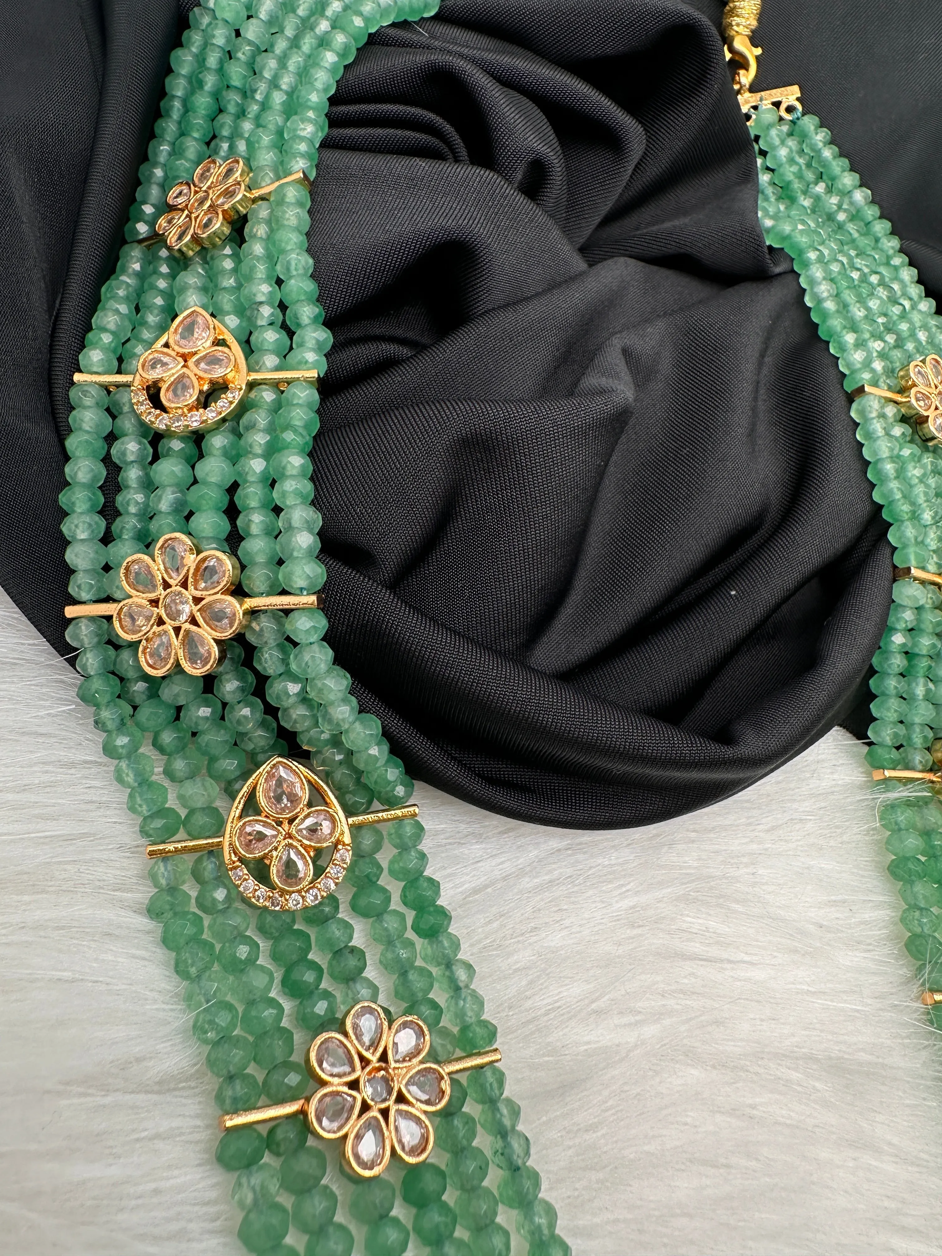 Six Line Green Emerald Beads Necklace