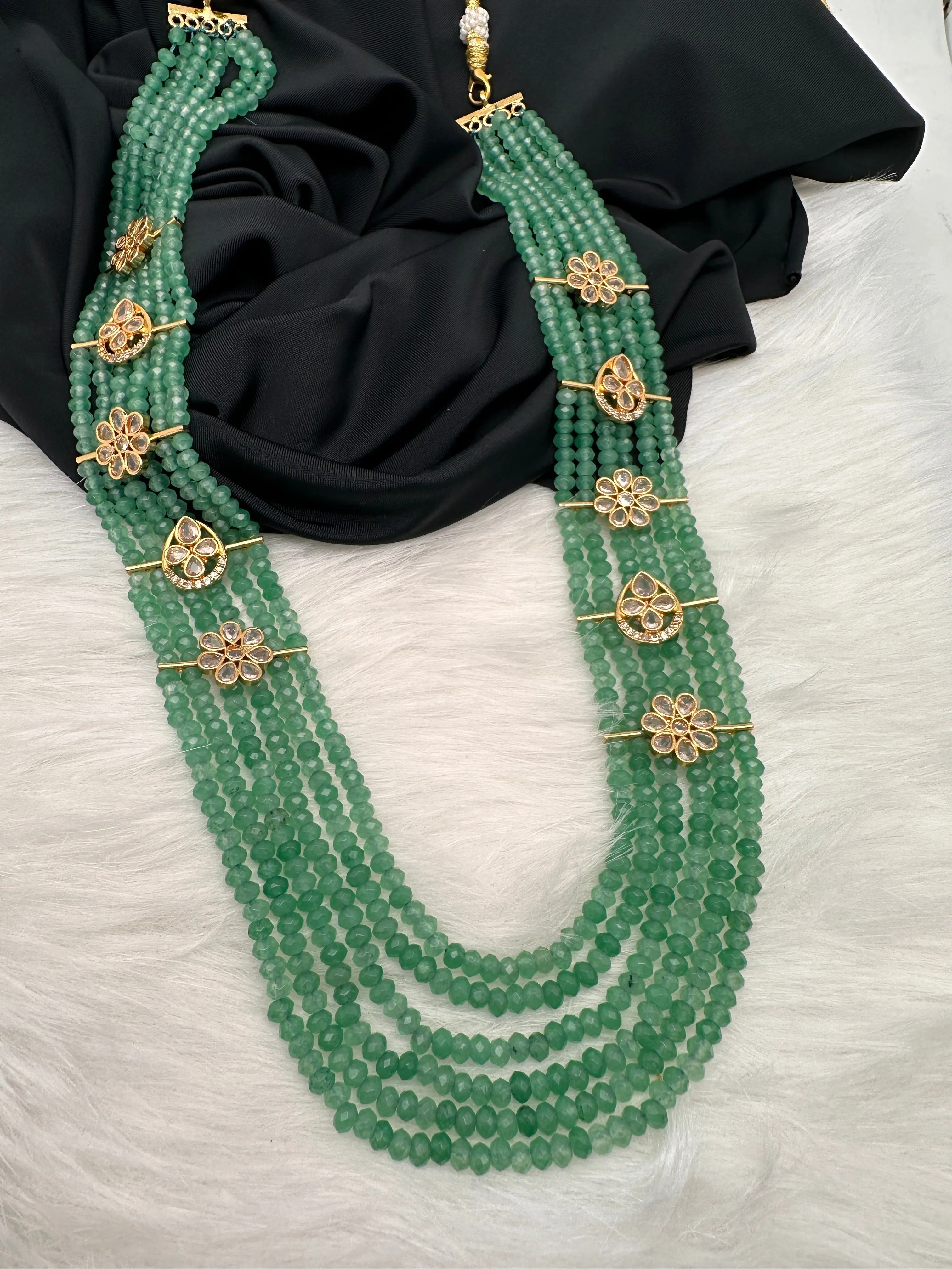 Six Line Green Emerald Beads Necklace