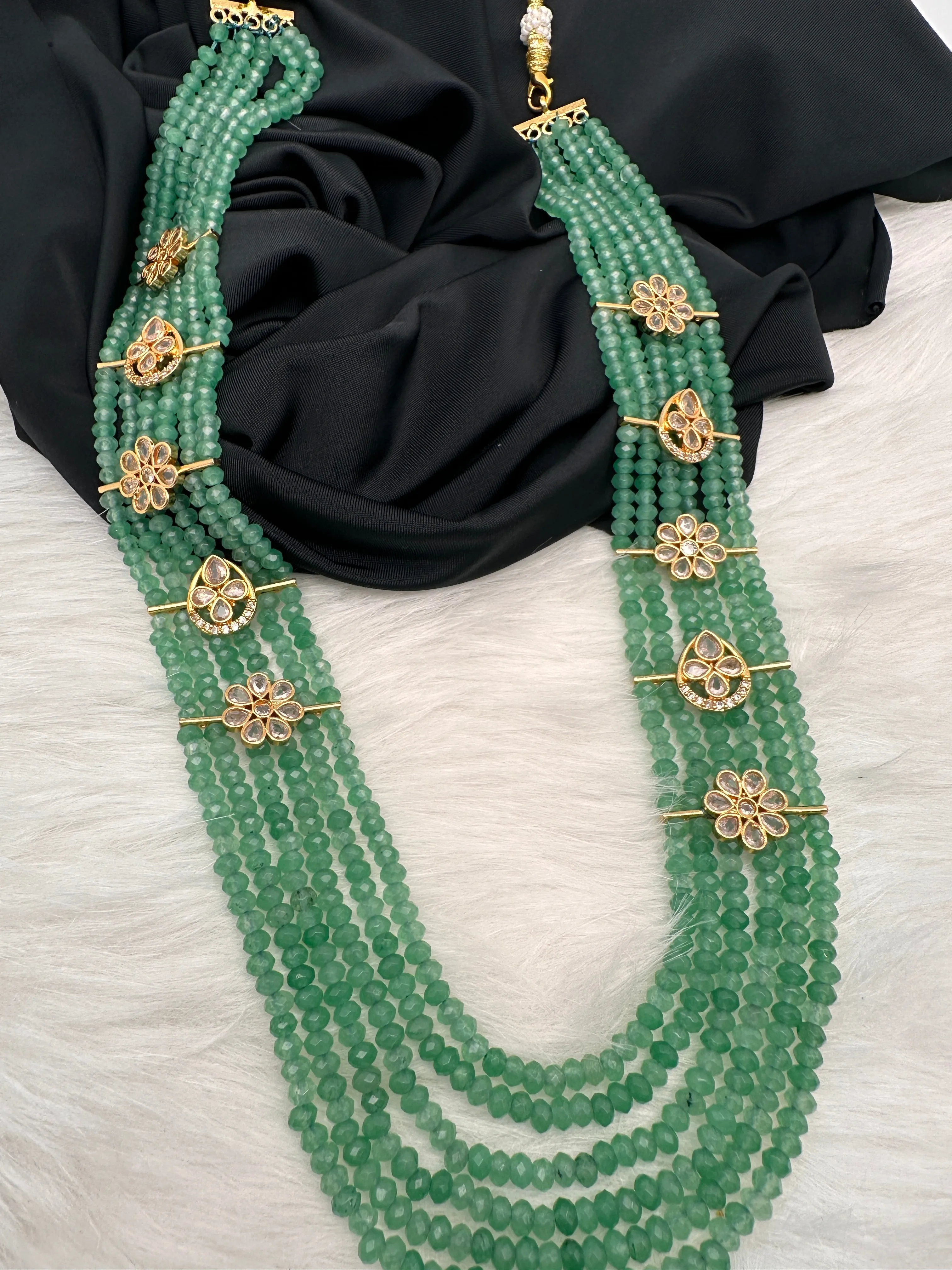 Six Line Green Emerald Beads Necklace